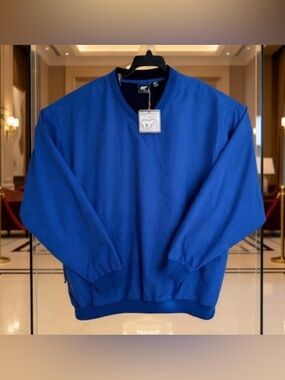 Mens 4XLT Pullover VNeck Long Sleeve ‘White Bear’ Royal Blue Vented Side Zip Pkt